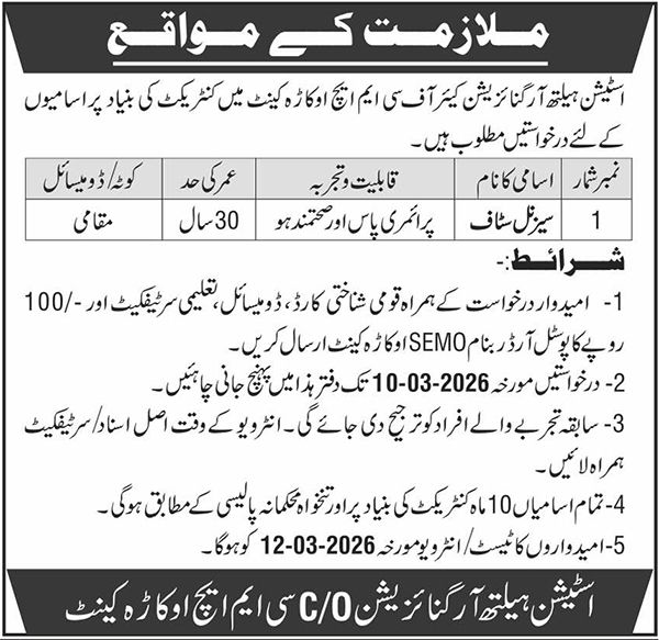  Station Master SEMO Jobs 2026 at Attock Cantt